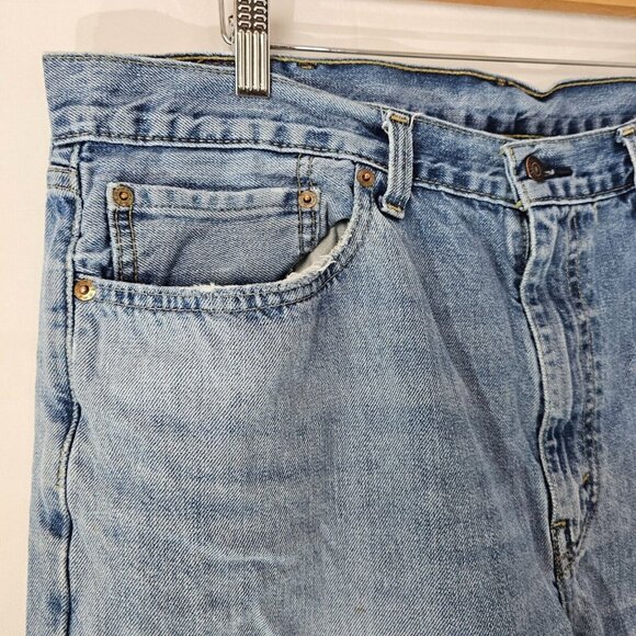 Levis 505 Jeans Mens Tag 38x30 Act 37x29 Blue Distressed Stright Leg Denim - Picture 7 of 10